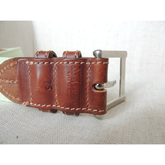 Vintage Andrea D\'Amico Spring Green Brown Leather Belt with Brass Buckle Small main image 5